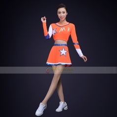 新款成人啦啦操服装橘色长袖运动会艺术体操服装舞台装健美操服装