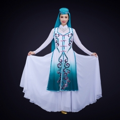 新款回族舞蹈演出服装白色民族舞蹈服晚会民族舞蹈演出服装定制！