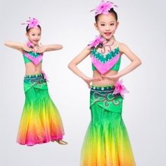 儿童傣族舞蹈演出服装校园民族舞蹈表演服装定制生产款式！