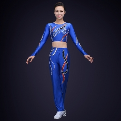 校园运动会比赛演出服装女子健美操演出服装定制蓝色新款健美操服