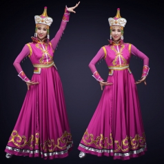 少数民族舞蹈演出服装新款内蒙古舞蹈表演服装紫色演出服装定制！