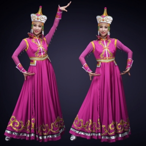 少数民族舞蹈演出服装新款内蒙古舞蹈表演服装紫色演出服装定制！