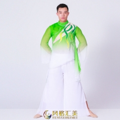 新款成人舞蹈演出服装中国风古典舞蹈演出服装男女款绿色舞蹈服定制！