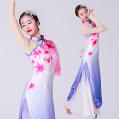 新款中国风古典舞蹈演出服装白色花点裙舞蹈表演服装定制款