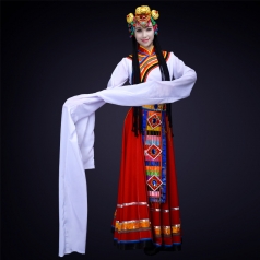 红色新款舞台演出服装成人藏族舞蹈演出服装定制！