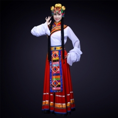 红色新款舞台演出服装成人藏族舞蹈演出服装定制！
