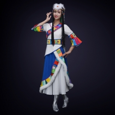 新款民族舞蹈演出服装大型舞台表演服装藏族舞蹈演出服定制！