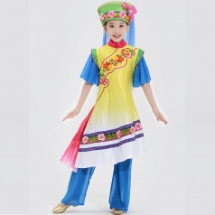 2018全新款式少数民族舞蹈演出服装儿童保安族舞蹈表演服装定制！