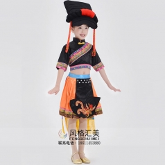 民族舞蹈演出服装黑色彝族舞蹈队演出服装校园文艺演出服装定制！