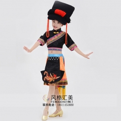 民族舞蹈演出服装黑色彝族舞蹈队演出服装校园文艺演出服装定制！