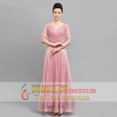 网红款合唱礼服女合唱长裙演出服装中老年半袖大码合唱团服定制
