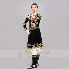新疆舞演出服装男成人少数民族风舞蹈服舞台装黑色维族舞服装定制