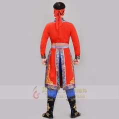 男士蒙古舞服装演出服红色内蒙古年会少数民族舞服蒙古袍定制